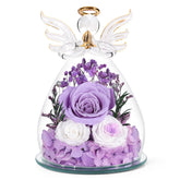 FIACO glass angel front view showing delicate preserved rose and elegant design benefit