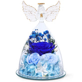 FIACO glass dome front view showing angel and preserved roses, elegant long-lasting gift