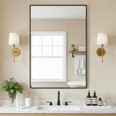FICTOR front view of 24x36 black framed mirror showing sleek modern design and clean reflection