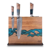FINDKING front view showing acacia wood and blue resin, elegant countertop storage