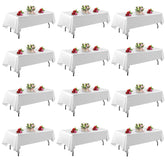 FINDYOU front view of 12-pack white tablecloths, ideal for events