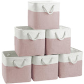 FinishingBo front view showing six pink and white storage bins and tidy shelves benefit