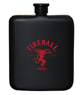 Fireball hipflask front view showing logo and compact carry benefit