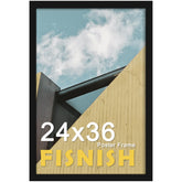 Fisnish front view of 24x36 black frame showing sleek profile and clear display benefit