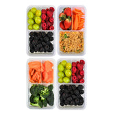 FIT Strong & Healthy front view of clear bento box shows roomy 39 oz capacity