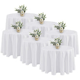 Fitable front packaging showing six 108-inch white round tablecloths for event readiness