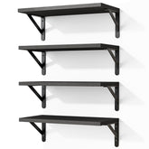 Fixwal front view of four black bracket shelves showing neat modern display benefit