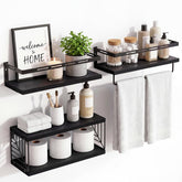 Fixwal front view over-toilet shelf showing organized storage and space savings