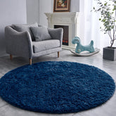 FJZFING navy blue rug front view showing soft plush and modern look
