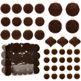 FLAGLY front view of brown velvet ornaments showing full set and packaging benefit of variety