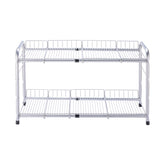 FlagShip front view of expandable under-sink shelf showing two-tier storage and neat organization