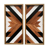 flangairy front view pair showing warm wood-grain and Aztec pattern, adds rustic focal point