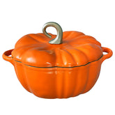 Flavehc pumpkin Dutch oven front view showing festive design and serving convenience
