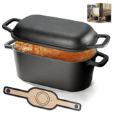 FLAVORIX cast iron bread pan front view shows sturdy oval shape and fitted lid benefit heat retention