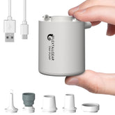 FLEXTAILGEAR front view of compact pump showing pocket-sized portability and quick inflation benefit