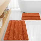 FLOLEOPA front view of burnt orange rug set showing bold color and stripes comfort