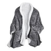 FLORIANA front view grey poncho showing full drape and cozy fit for lounging