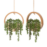 Floweroyal front view wood-colored pot showing natural hanging greenery benefit: instant decor