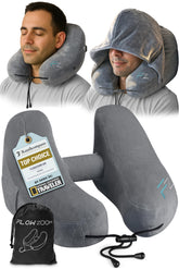 FLOWZOOM front packaging in silver gray showing compact travel set and benefits