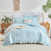 Flysheep front view showing tufted dots and ruffle trim for decorative charm