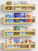 Forbena front view of light wood shelf showing clean edge and simple style, tidy storage