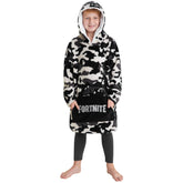 Fortnite front view black camo hoodie showing full oversized fit and comfort