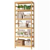 FOTOSOK front view of bamboo shelf showing six tiers and slim footprint