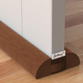 fowong front view of brown draft stopper showing full-length fit and neat appearance