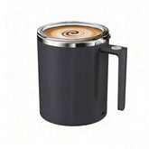 FOXNSK mug front view showing sleek black exterior and compact design benefiting portability