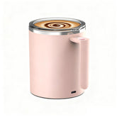 FOXNSK pink mug front view showing button and sleek exterior, quick mixing convenience