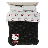 Franco Hello Kitty front view on full bed showing elegant black design and cozy appeal