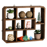Frcctre front view hanging shelf showing nine compartments and rustic appeal