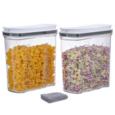 FreshKeeper front view showing two sealed containers and organized pantry benefit