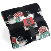 FRIENDS blanket front view showing Central Perk logo and cozy design benefit warmth