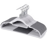 FSUTEG front pack of 50 gray hangers showing neat matching set and tidy closet benefit