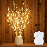 Fudios front view showing bundled birch branches and LEDs, highlights easy setup