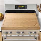 Fun Memories front view showing bamboo stove cover protecting cooktop and adding counter space
