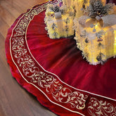FunAcce red tree skirt under decorated Christmas tree, adds elegant base