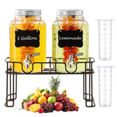 FUNGLIJIE front view showing both glass dispensers and stands for elegant serving