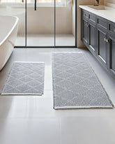 Furicher front view of gray and white two-piece bath mat set showing design and sizes for easy styling
