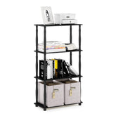 Furinno 4-tier front view showing open shelves and Americano finish for versatile storage