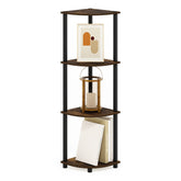 Furinno amber pine front view showing compact corner bookshelf and warm finish for style