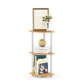Furinno front view of beech corner shelf showing compact three-tier storage benefit