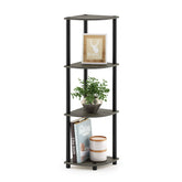 Furinno corner shelf front view showing French Oak finish and space-saving benefit