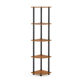Furinno full view of 5-tier corner shelf showing compact storage benefit