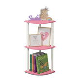 Furinno front view corner shelf in pink showing compact organization benefit