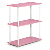 Furinno front view of pink corner shelf showing compact organization benefit