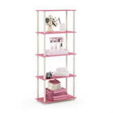 Furinno pink shelf front view showing neat storage and space savings