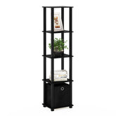 Furinno front view of black 5-tier shelf showcasing compact organization benefit