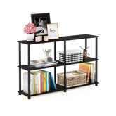 Furinno front view of 3-tier espresso shelf showing wide storage and tidy organization